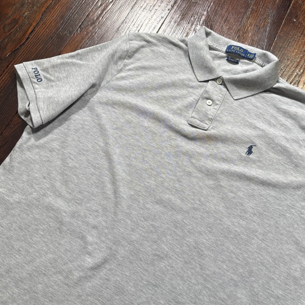 Polo Ralph Lauren Shirt Mens XL Gray Classic Fit Pony SLEEVE HIT Spellout